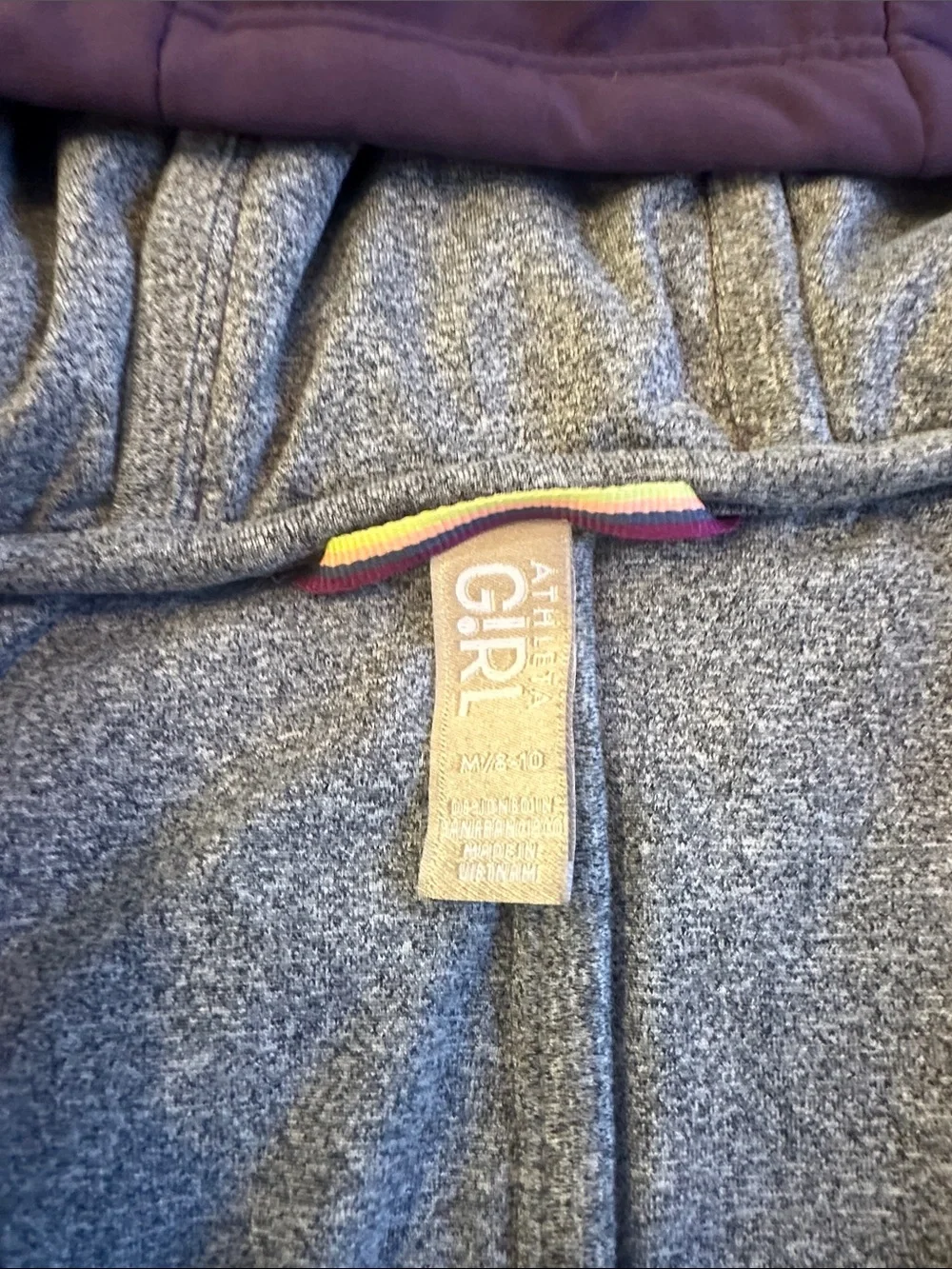 Athleta Girls Purple Hooded Zip Sweatshirt with Gray LiningGirls size 8-10